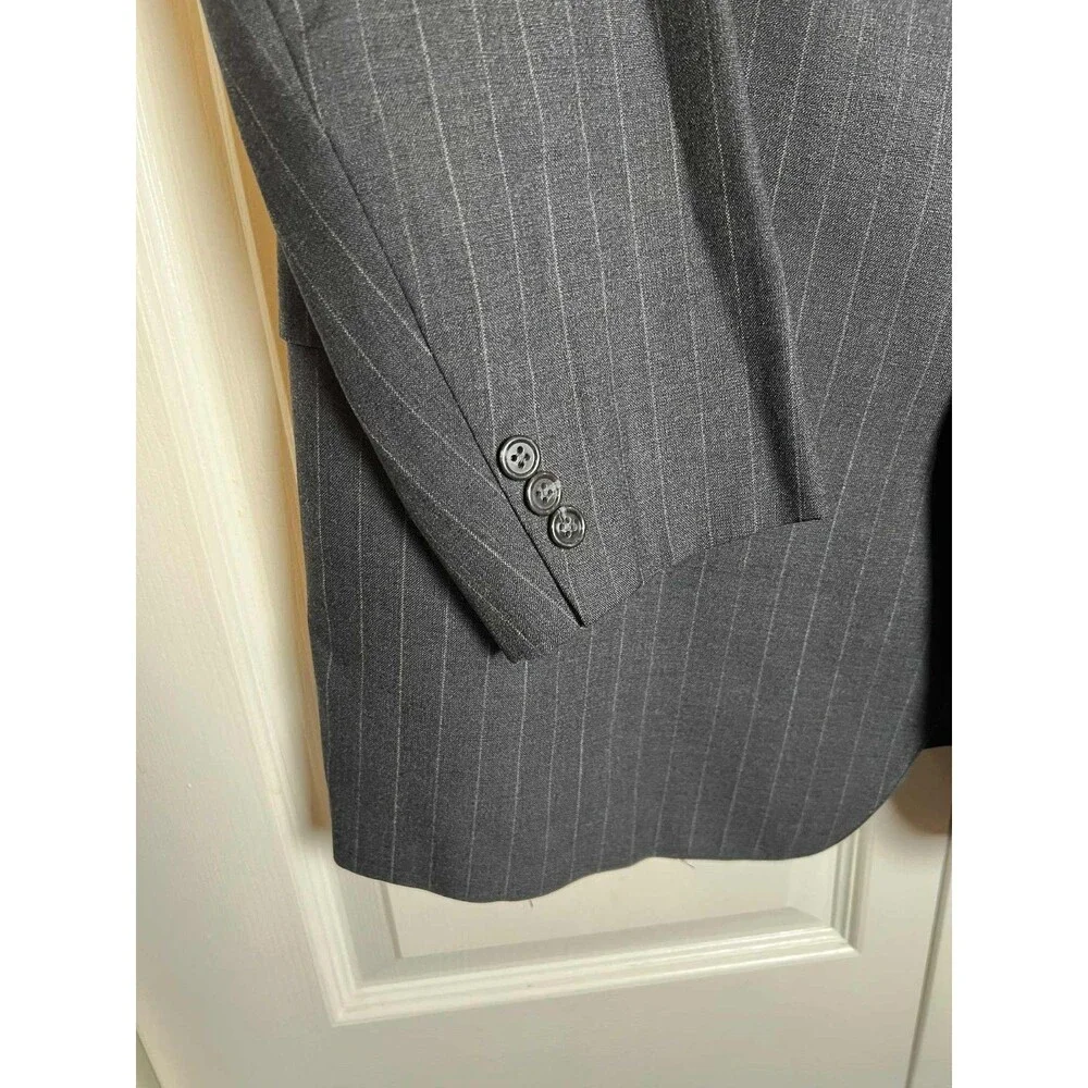 Brooks Brothers Brooksease Blazer 46 3 Buttons Black Stripes 100% Wool